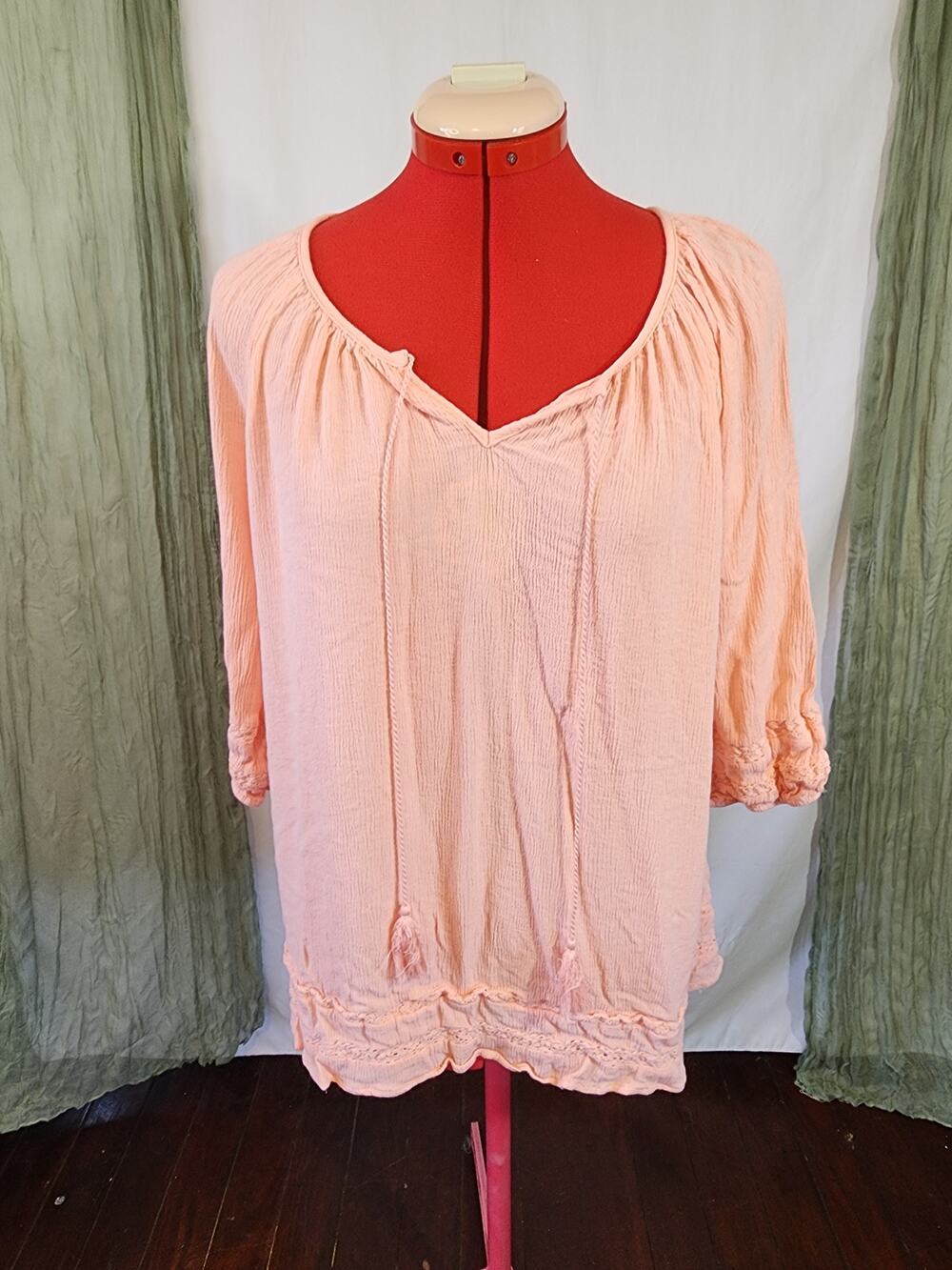 Jessica Simpson Coral Pink Boho Peasant Oversized Blouse M